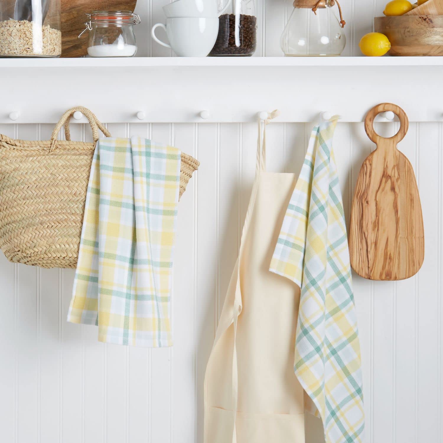 Martha Stewart Valley Plaid Kitchen Towel 2-Pack Set, Yellow, 16"x28"