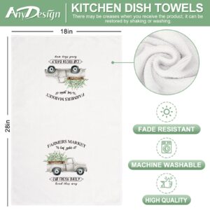 AnyDesign Farmhouse Kitchen Towel 18 x 28 Inch Watercolor Greenery Truck Dish Towel Seasonal Rustic Hand Drying Tea Towel for Spring Summer Cooking Baking Cleaning Wipes, 2Pcs