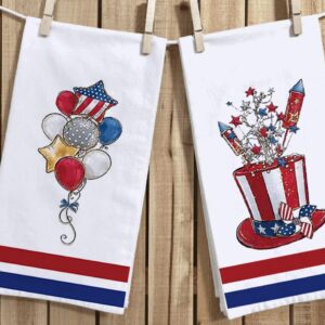 Secarond 4th of July Patriotic Kitchen Dish Towels 18 x 28 Inch Set of 2,Memorial Day Tea Towels Dish Cloth for Cooking Baking