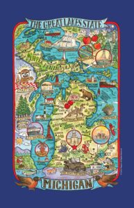 kay dee designs adventure destinations michigan map tea kitchen towel, 18" x 28", various