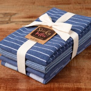 Kitchen Towels 100% Cotton Blue Dish Towels, Hand Towels, Tea Towels Flat, Terry, Waffle and Herringbone Dish Towels for Drying Dishes, 28 in x 16 in