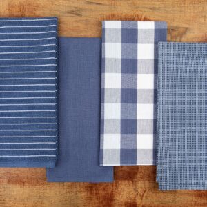 Kitchen Towels 100% Cotton Blue Dish Towels, Hand Towels, Tea Towels Flat, Terry, Waffle and Herringbone Dish Towels for Drying Dishes, 28 in x 16 in