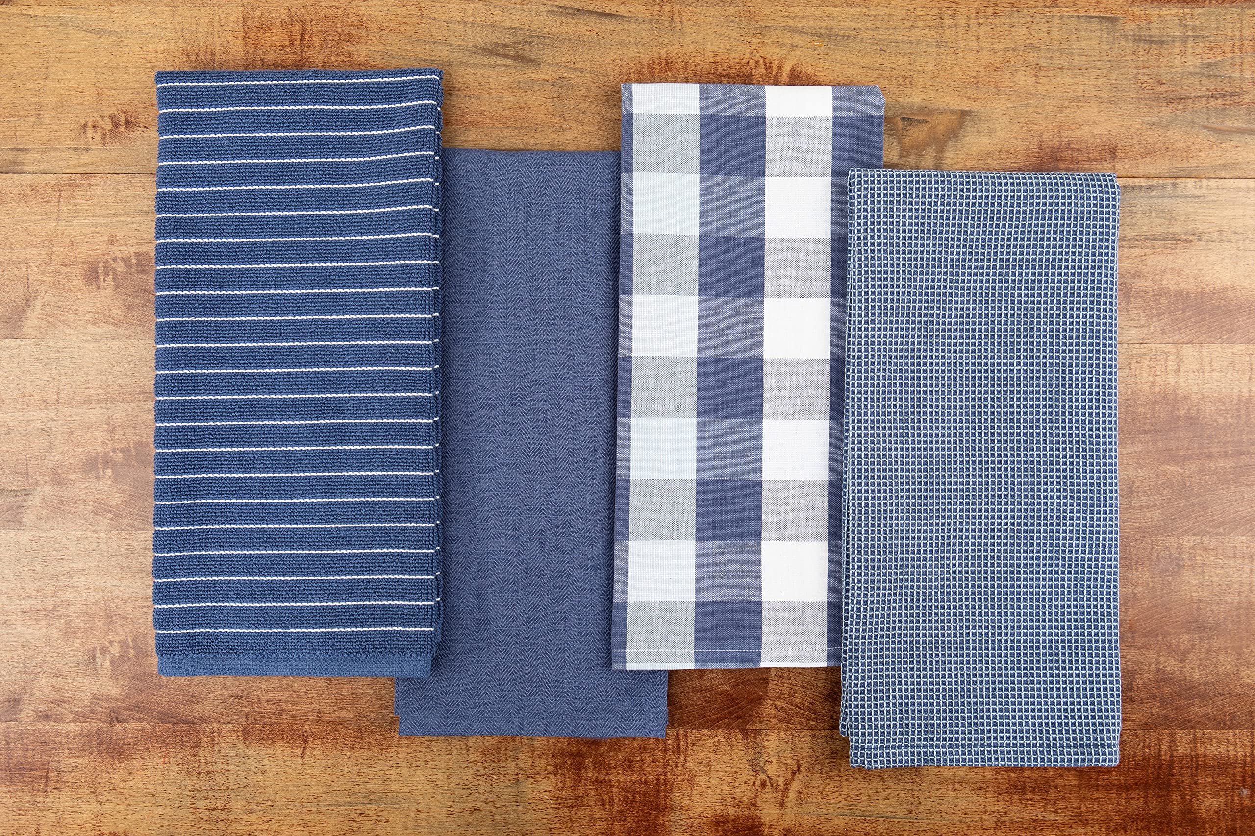 Kitchen Towels 100% Cotton Blue Dish Towels, Hand Towels, Tea Towels Flat, Terry, Waffle and Herringbone Dish Towels for Drying Dishes, 28 in x 16 in