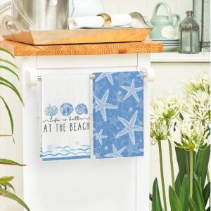 Artoid Mode Starfish Scallop Ocean Theme Summer Kitchen Towels Dish Towels, 18x26 Inch Seasonal Decoration Hand Towels Set of 4