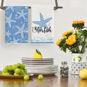 Artoid Mode Starfish Scallop Ocean Theme Summer Kitchen Towels Dish Towels, 18x26 Inch Seasonal Decoration Hand Towels Set of 4