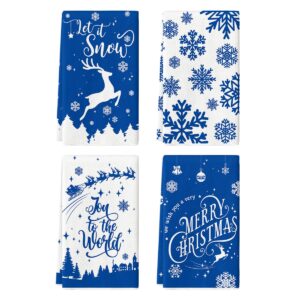 artoid mode elk snow merry christmas kitchen towels and dish towels blue, 18 x 26 inch winter xmas holiday ultra absorbent drying cloth tea towels for cooking baking set of 4