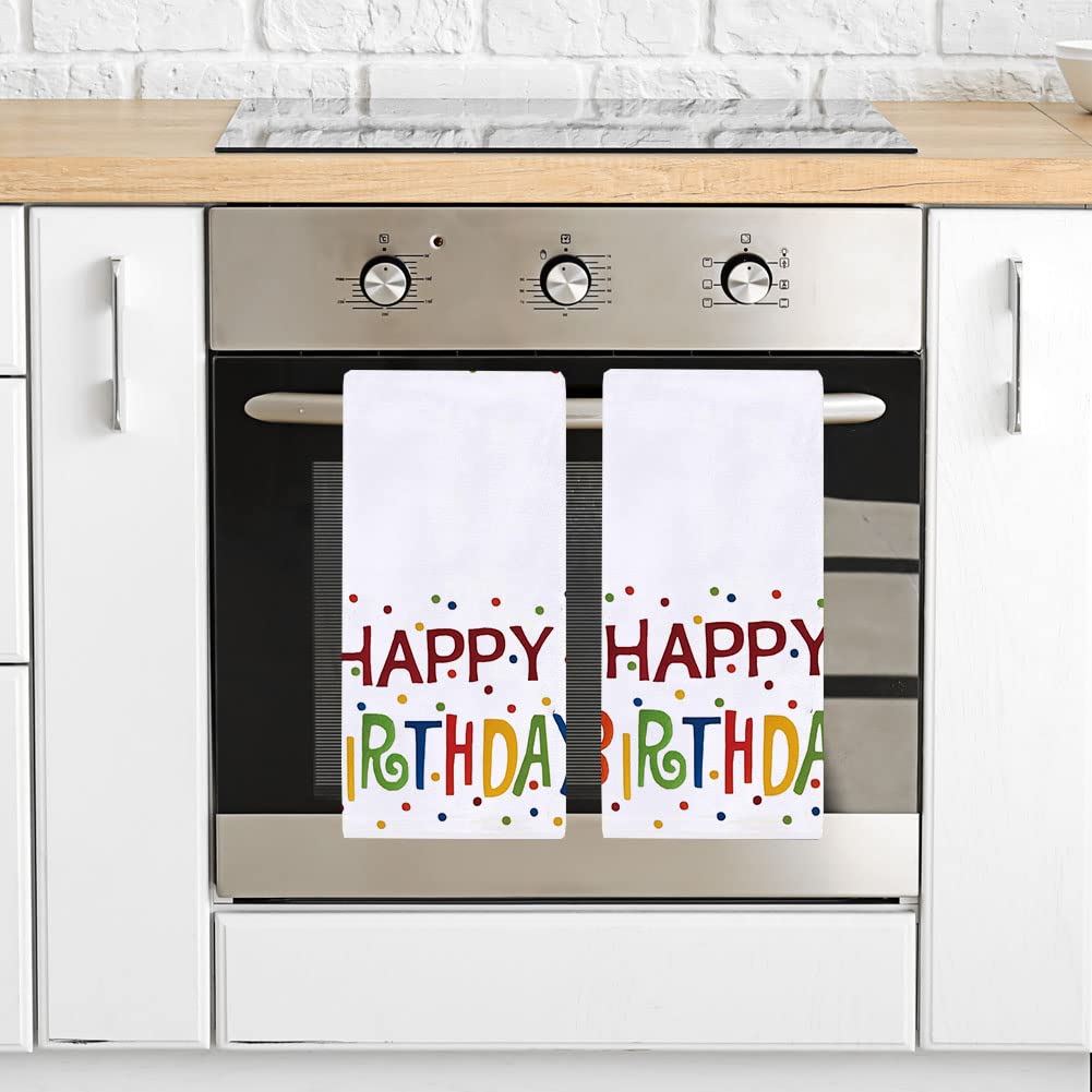 Happy Birthday Kitchen Towels Dish Towels, 18 x 28 Inch Birthday Party Holiday Tea Towels Dish Cloth for Cooking Baking Set of 2