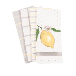 kaf home pantry lemon kitchen dish towel set of 4, 100-percent cotton, 18 x 28-inch