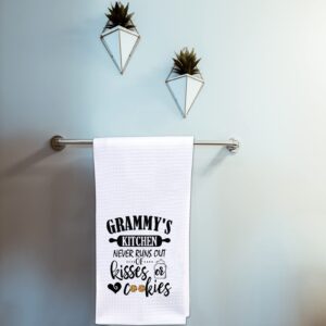 POFULL Grandma Gift Kitchen Never Run Out of Kisses and Cookies Dish Towel for Kitchen Decor (Gram Towel)