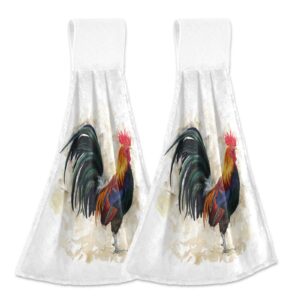 boccsty rooster hanging kitchen towels 2 pcs farm animals chickens hand bath towels tie towels tea bar towels for bathroom farmhouse tabletop home decor