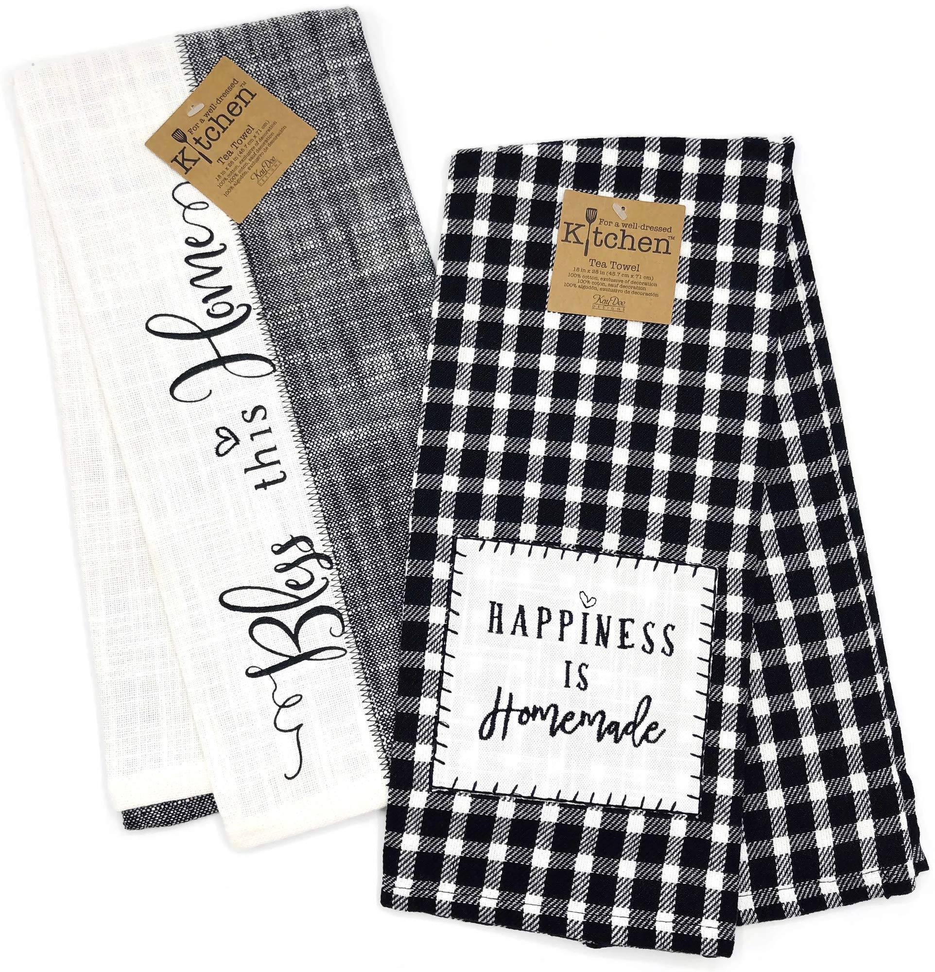 Kay Dee Designs Farmhouse, Happiness is Homemade & Bless This Home Tea Towel Kitchen Dishtowel Set, Classic Flat Tea Towel Ideal for Drying Glassware and Everyday Kitchen Tasks