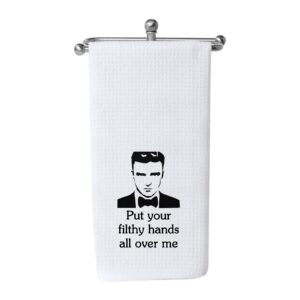 wcgxko put your filthy hands all over me justin inspired decorative flour sack dish towel (filthy hands)