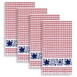 cackleberry home patriotic stars windowpane check cotton terrycloth kitchen towels, set of 4