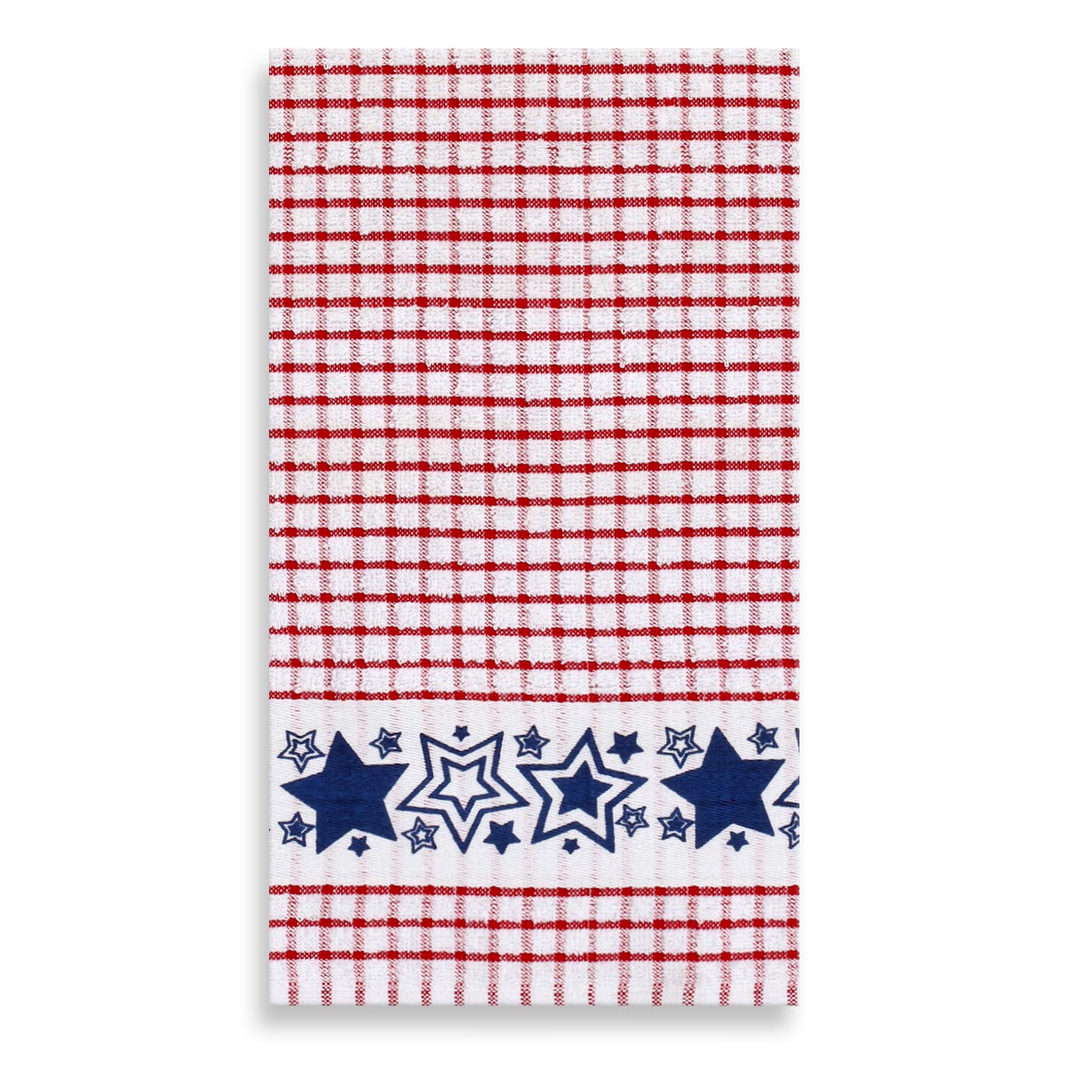 Cackleberry Home Patriotic Stars Windowpane Check Cotton Terrycloth Kitchen Towels, Set of 4