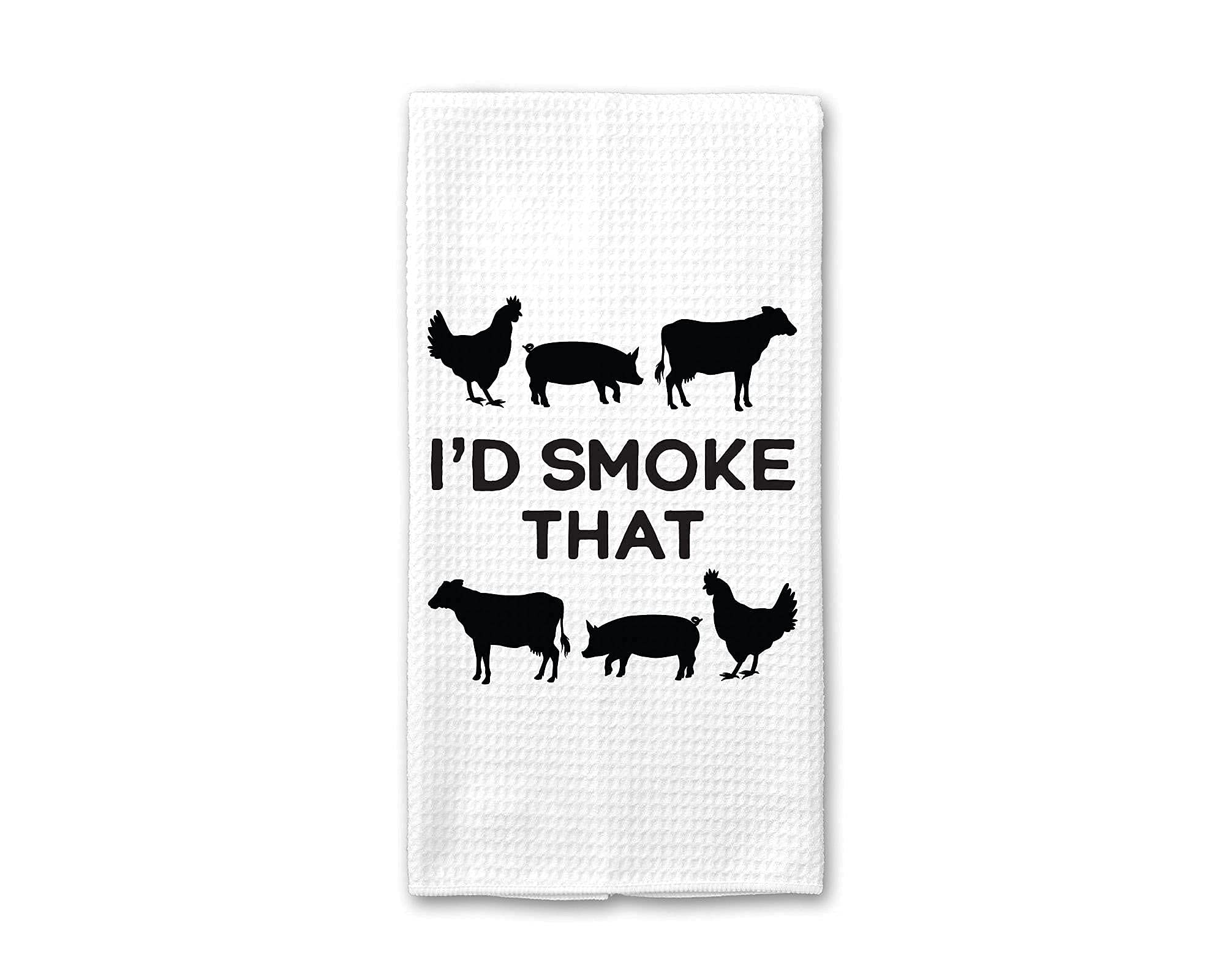 CANARY ROAD I'd Smoke That Grilling Towel | Mens Kitchen Towel | Men Grilling Gift | Wedding Gift | BBQ Dish Towel | Barbecue Gift | Mens Kitchen Gift