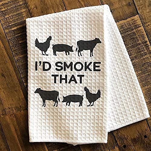 CANARY ROAD I'd Smoke That Grilling Towel | Mens Kitchen Towel | Men Grilling Gift | Wedding Gift | BBQ Dish Towel | Barbecue Gift | Mens Kitchen Gift