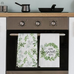 AnyDesign Greenery Kitchen Towel 18 x 28 in Watercolor Green Leaves Seasonal Dish Towel Sweet Hand Towels Farmhouse Dishcloths Drying Baking Cooking Tea Towel for Spring Summer Cleaning Wipes, 2Pcs