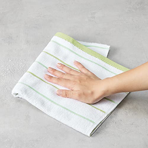 Amazon Basics 100% Cotton Soft & Absorbent, Popcorn Texture Terry Kitchen Cloth, Pack of 4, Green Stripe, 26"L x 16"W