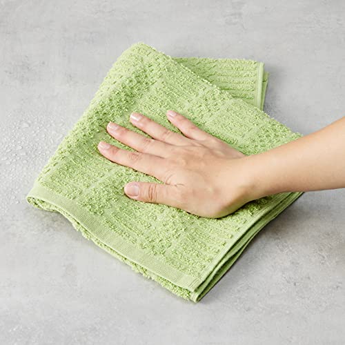 Amazon Basics 100% Cotton Soft & Absorbent, Popcorn Texture Terry Kitchen Cloth, Pack of 4, Green Stripe, 26"L x 16"W