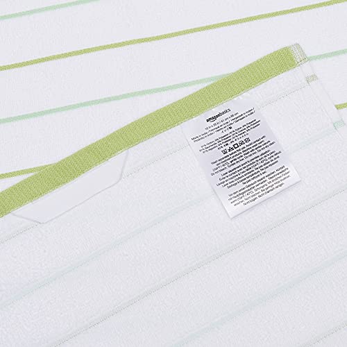 Amazon Basics 100% Cotton Soft & Absorbent, Popcorn Texture Terry Kitchen Cloth, Pack of 4, Green Stripe, 26"L x 16"W