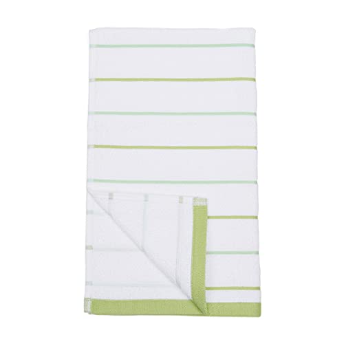 Amazon Basics 100% Cotton Soft & Absorbent, Popcorn Texture Terry Kitchen Cloth, Pack of 4, Green Stripe, 26"L x 16"W