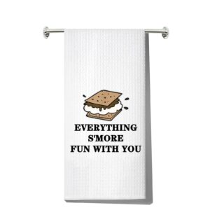 levlo funny s'mores marshmallow kitchen towel smores lover gift everything s'more fun with you tea towels housewarming gift waffle weave kitchen decor dish towels with sayings (everything s'more)