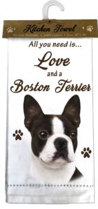 e&s pets boston terrier kitchen towels, off-white 26.00" x 18.00", small
