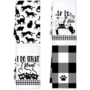 kajaia 4 pcs funny cat kitchen towels cat lover gifts home tea towels decorative cute dish towels housewarming gifts hand towels absorbent plaid towels for home bathroom housewarming presents