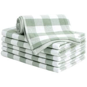 piccocasa 100% cotton terry kitchen towels set of 6 plaid pattern (13 x 29 inch) soft absorbent drying dish towels for kitchen cooking - green, white