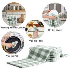 PiccoCasa 100% Cotton Terry Kitchen Towels Set of 6 Plaid Pattern (13 x 29 Inch) Soft Absorbent Drying Dish Towels for Kitchen Cooking - Green, White