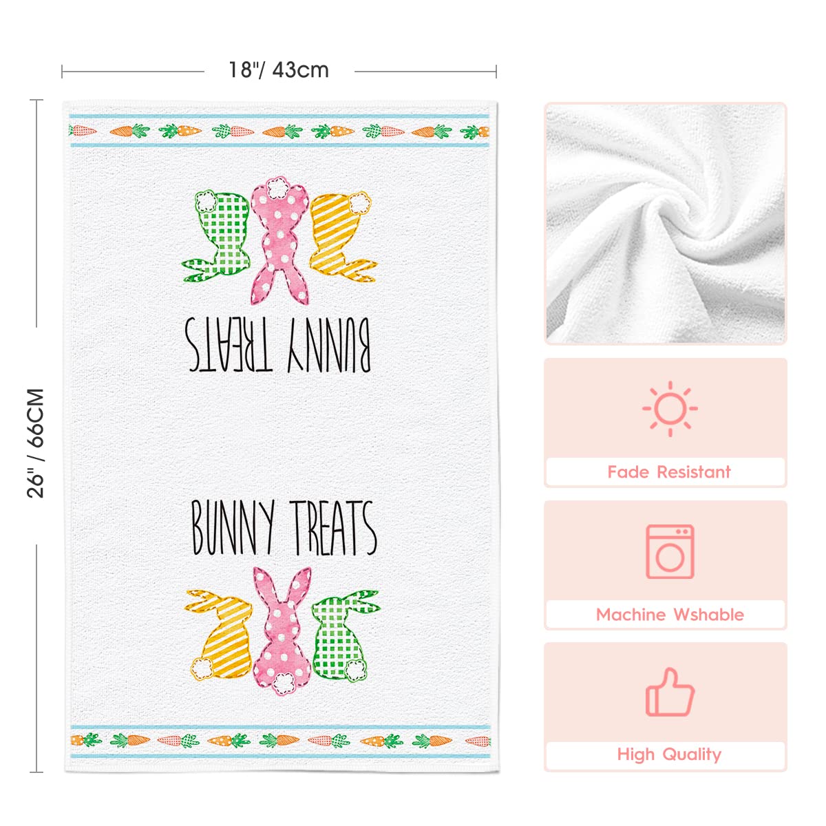 Artoid Mode Bunny Treats Rabbits Hip Hop Carrots Truck Hoppy Easter Kitchen Towels Dish Towels, 18x26 Inch Seasonal Decoration Hand Towels Set of 4