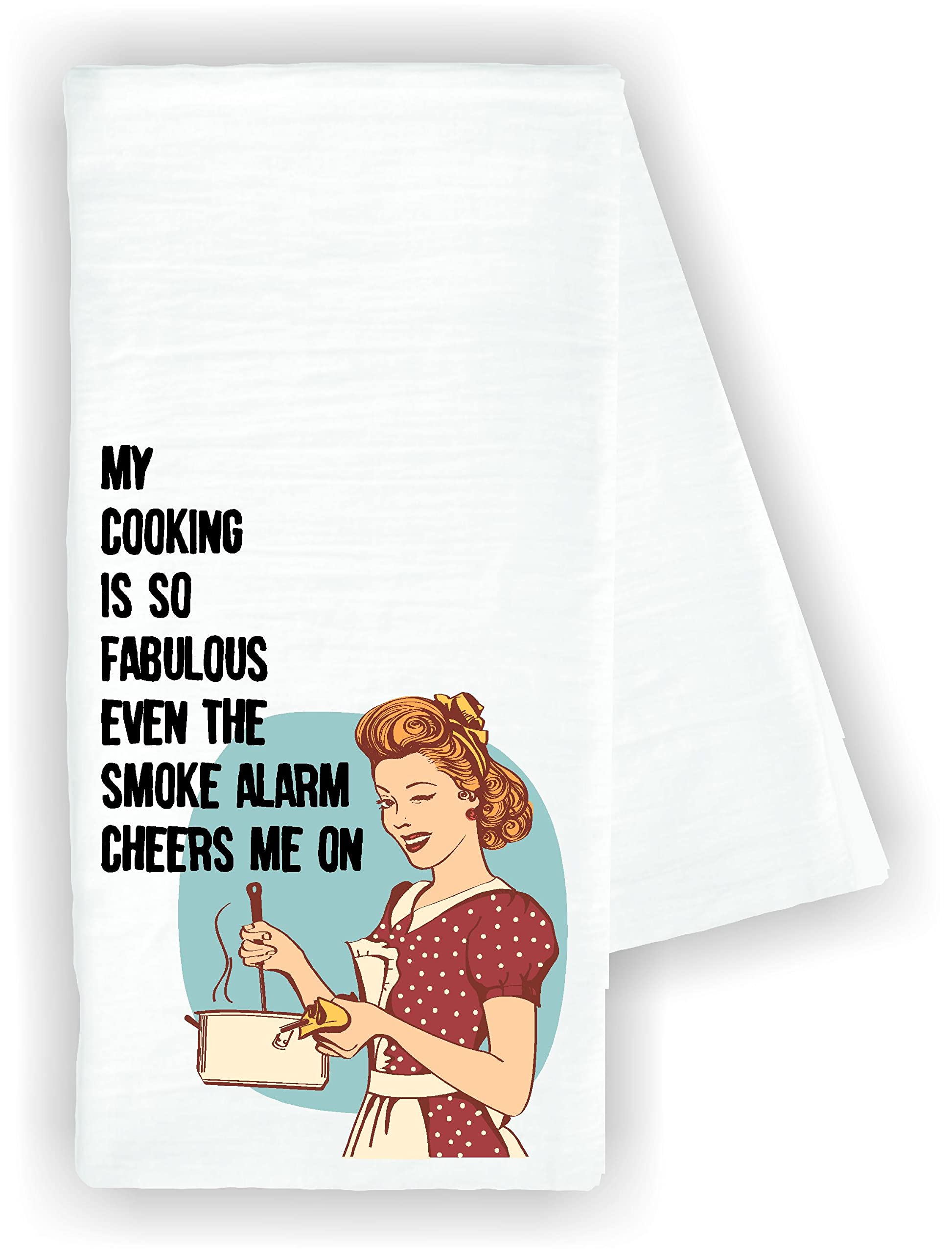 Kitchen dish towel #2 My cooking is so fabulous even my smoke alarm cheers me on funny cute Kitchen Decor drying cloth…100% COTTON