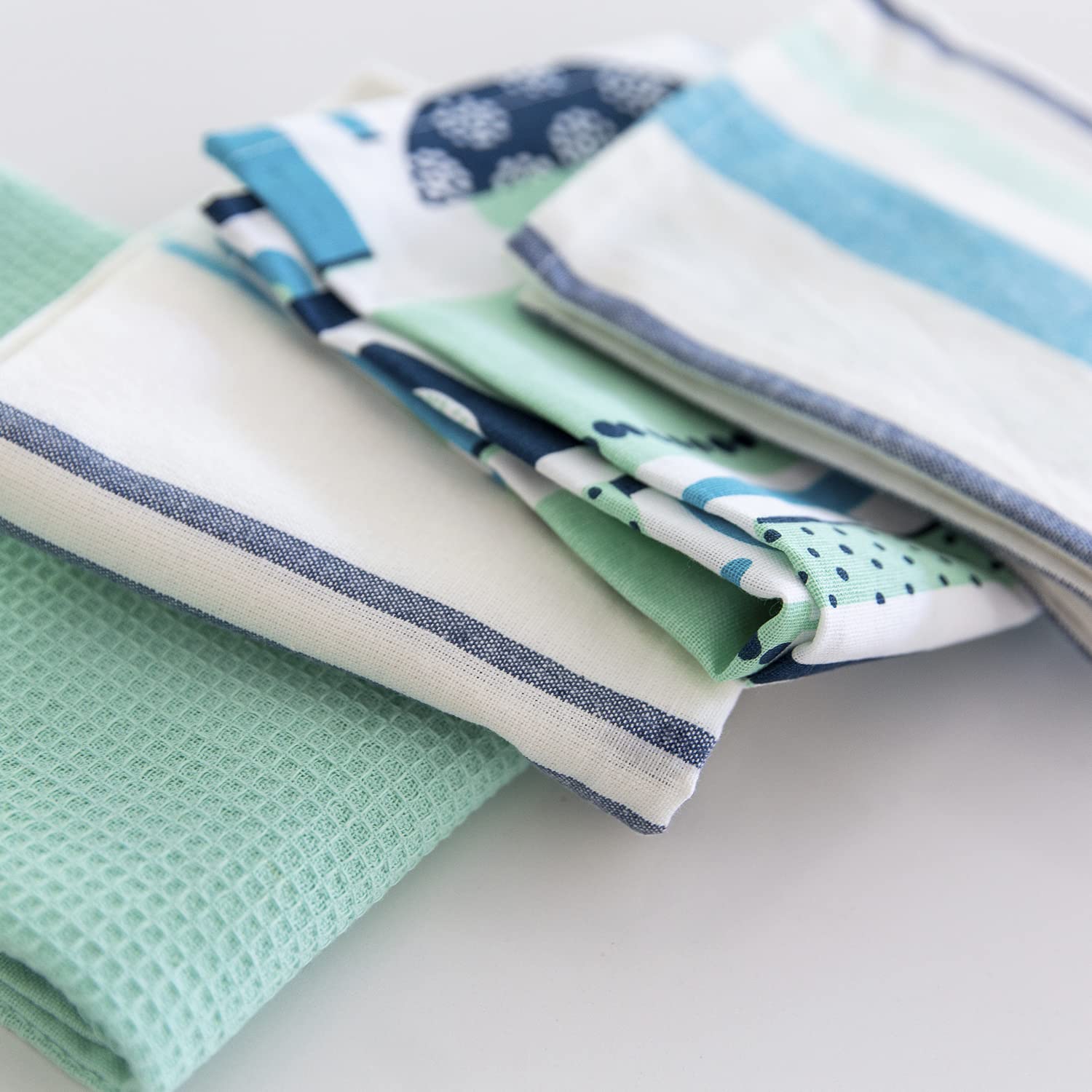 Jot & Mark Dish Towels 100 Percent Cotton | Set of 4 for Drying and Kitchen Use (Seafoam Blue-Green)