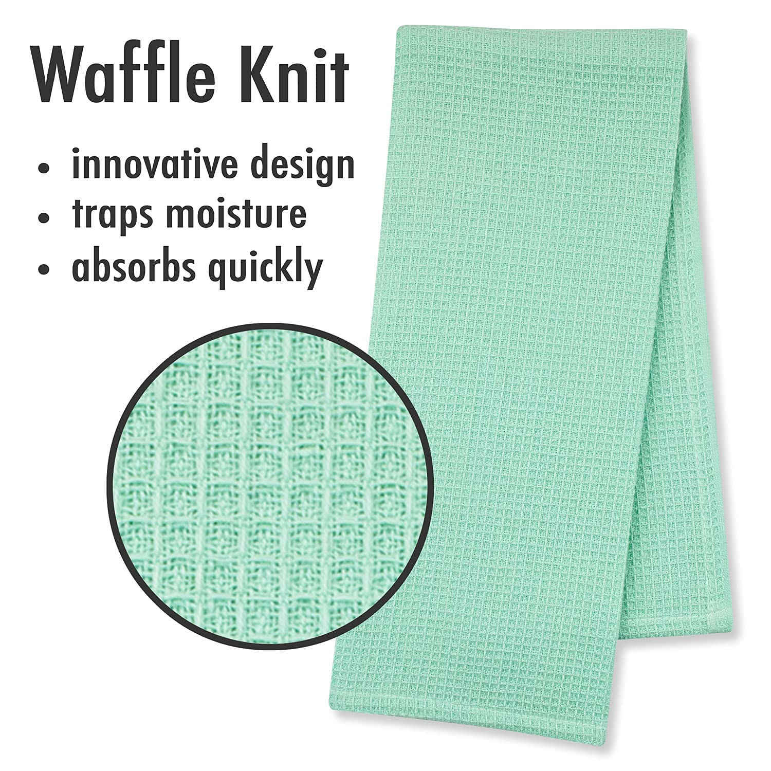 Jot & Mark Dish Towels 100 Percent Cotton | Set of 4 for Drying and Kitchen Use (Seafoam Blue-Green)