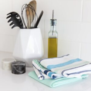 Jot & Mark Dish Towels 100 Percent Cotton | Set of 4 for Drying and Kitchen Use (Seafoam Blue-Green)