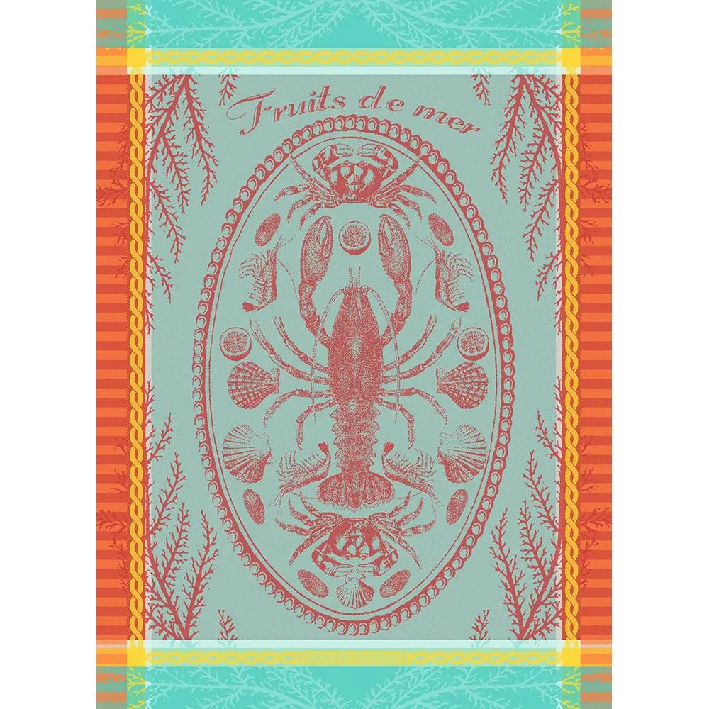 Garnier Thiebaut French Jacquard 100% Cotton Kitchen Towel Seafood Collection (Maree Basse Lagon)