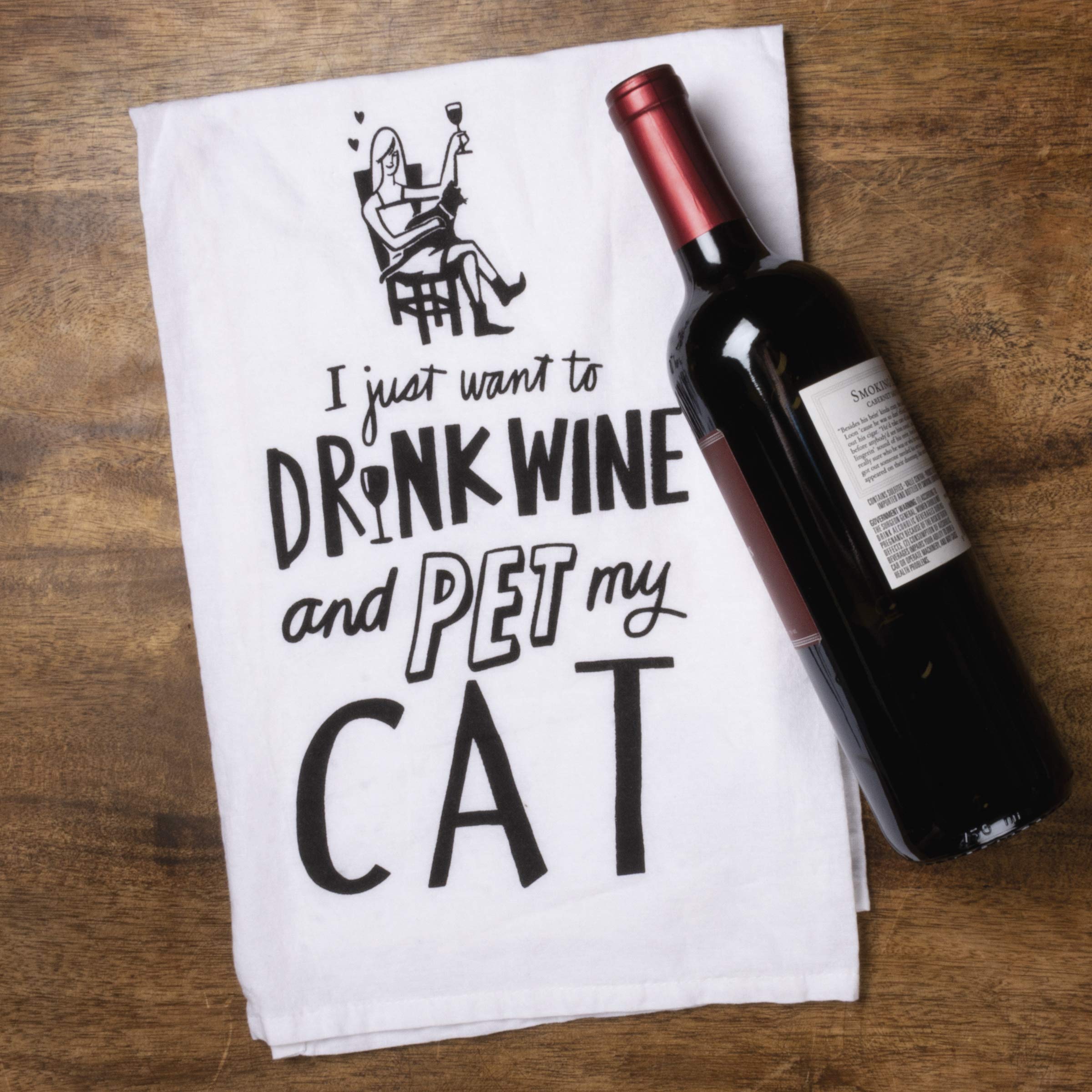 Primitives by Kathy 36922 LOL Made You Smile Dish Towel, 28 x 28-Inches, Drink Wine and Pet My Cat