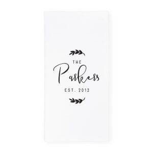 the cotton & canvas co. personalized the parkers est. 2012 soft and absorbent kitchen tea towel, flour sack towel and dish cloth