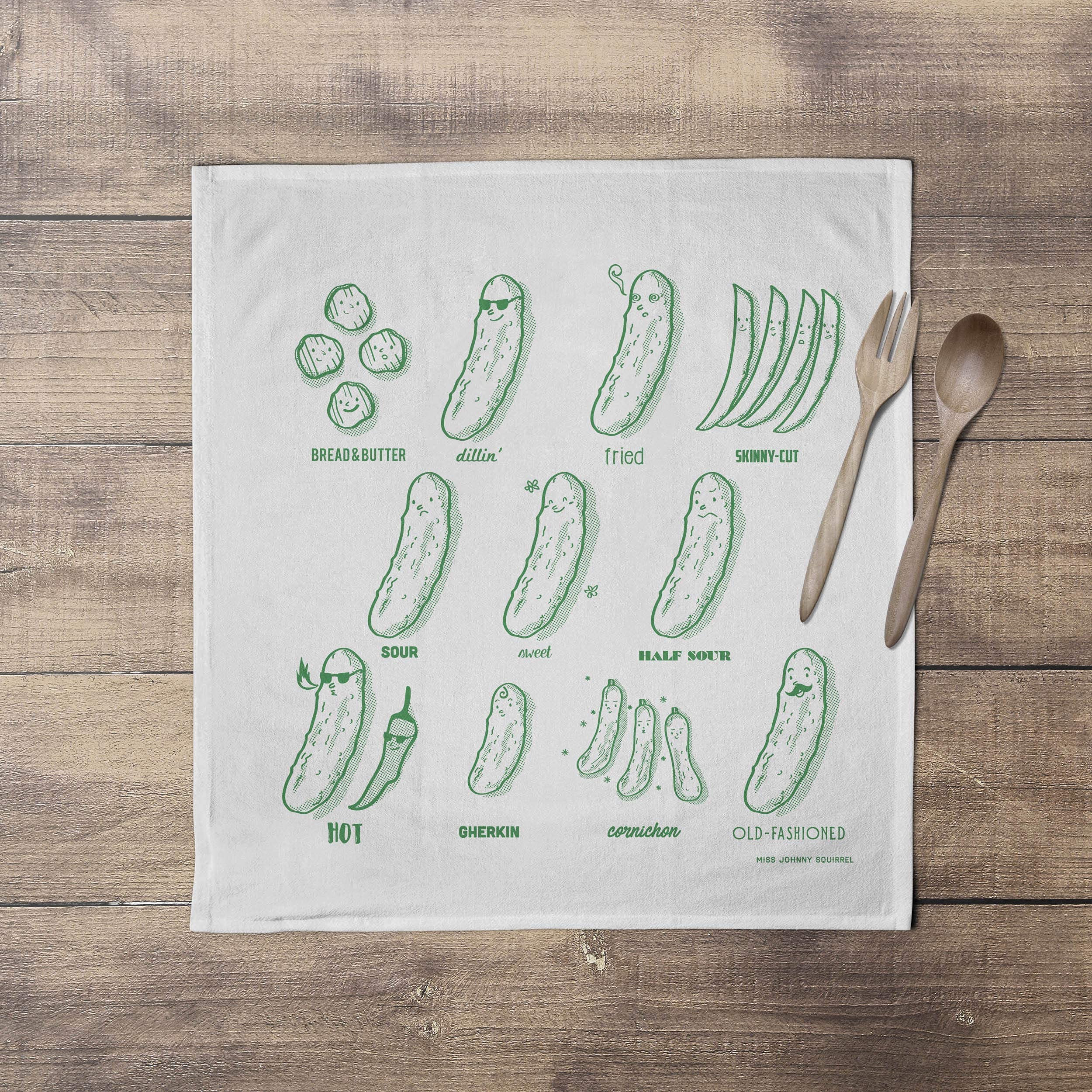 Funny Pickle Kitchen Tea Towel, Flour Sack Dishcloth, Kitchen Gift for Foodie, Food Lovers, Homestead Country Cottage