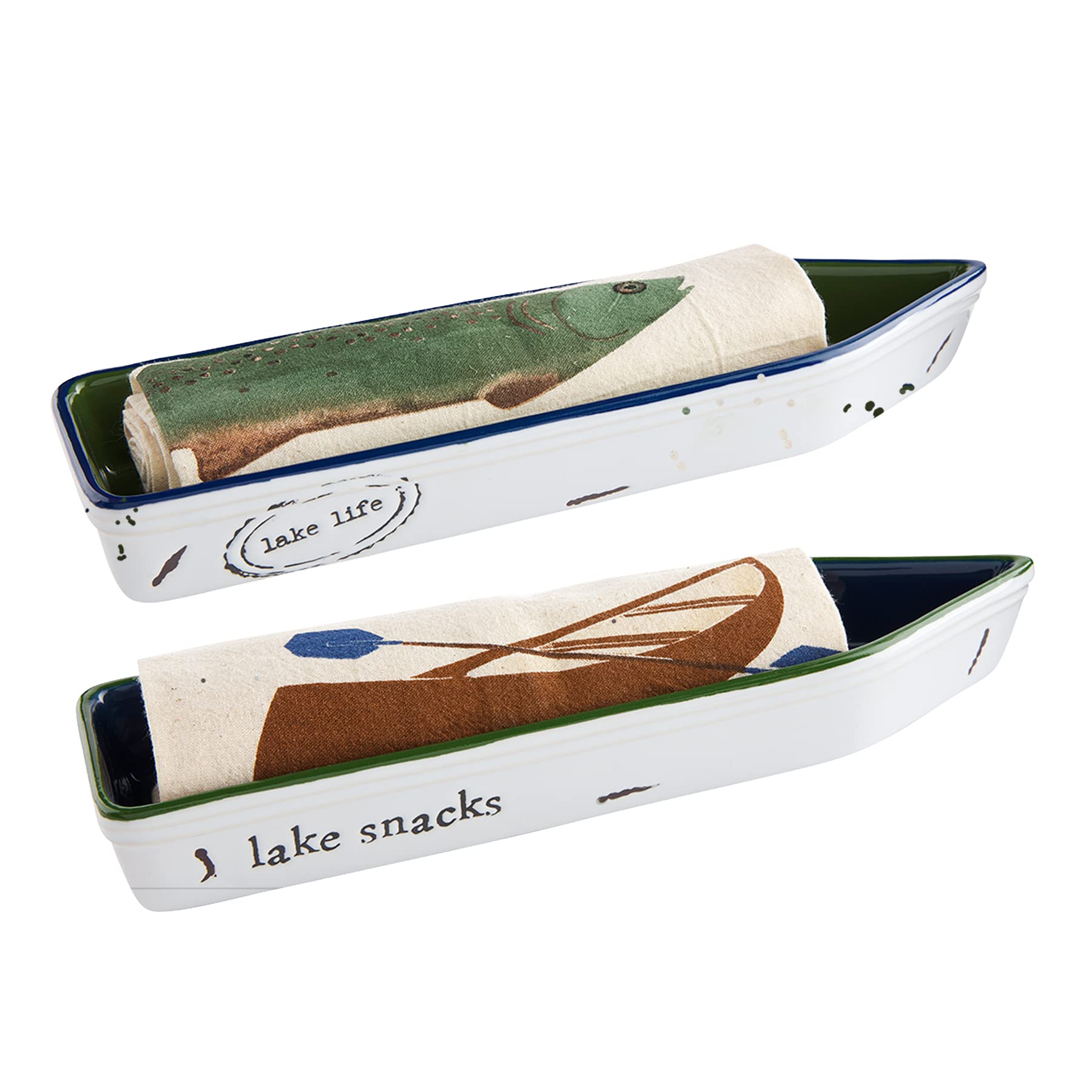 Mud Pie Boat Cracker Dish and Towel Set, 1.5" H x 11" 10" H x 6.5", Lake Snacks