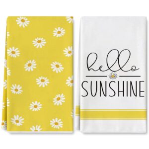 anydesign hello sunshine kitchen towels summer yellow daisy dish towel 18 x 28 inch for seasonal decoration kitchen bathroom party home decorations set of 2