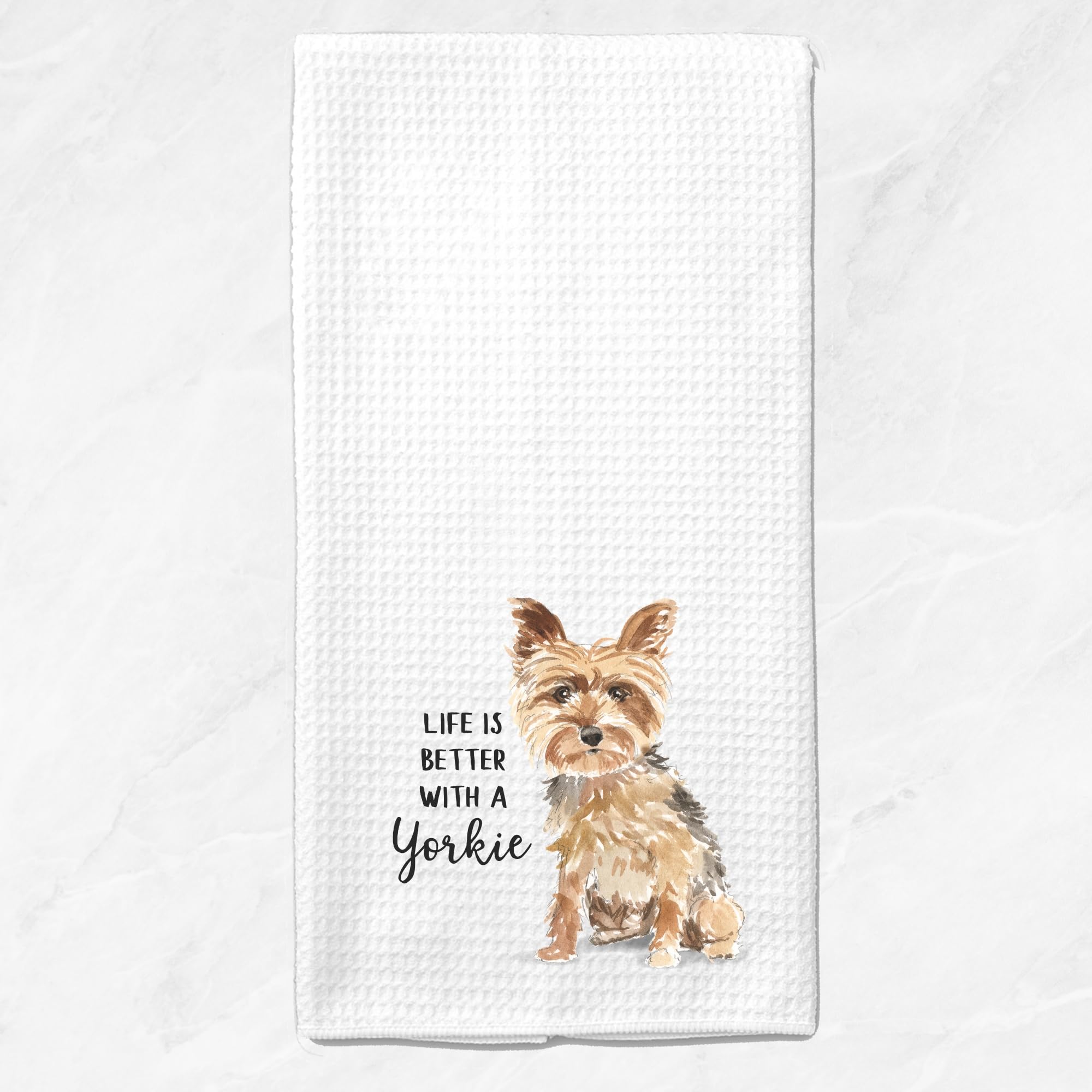 Watercolor Life is Better with a Yorkie, Yorkshire terrier Microfiber Kitchen Tea Bar Towel Gift for Animal Dog Lover