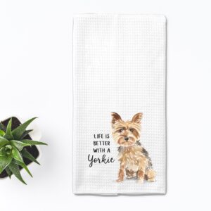 Watercolor Life is Better with a Yorkie, Yorkshire terrier Microfiber Kitchen Tea Bar Towel Gift for Animal Dog Lover