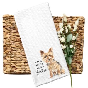 Watercolor Life is Better with a Yorkie, Yorkshire terrier Microfiber Kitchen Tea Bar Towel Gift for Animal Dog Lover