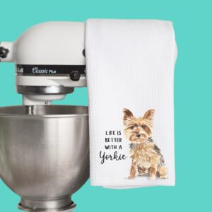 Watercolor Life is Better with a Yorkie, Yorkshire terrier Microfiber Kitchen Tea Bar Towel Gift for Animal Dog Lover