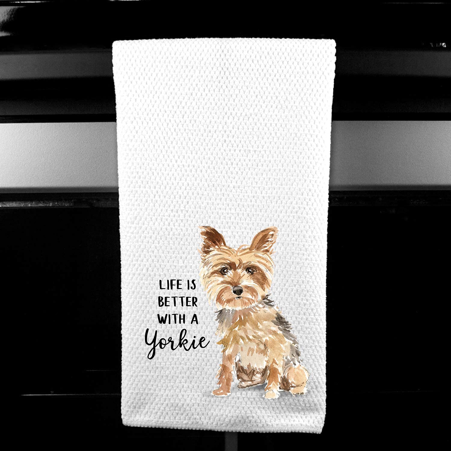 Watercolor Life is Better with a Yorkie, Yorkshire terrier Microfiber Kitchen Tea Bar Towel Gift for Animal Dog Lover