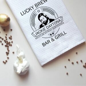 WWDITS TV Show Inspired Lucky Brew’s Regular Human Bartender Bar & Grill Kitchen Towel Dish Towel Tea Towel (Lucky Brew Towel)