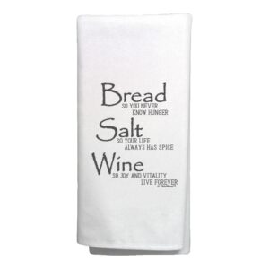 Bread Salt Wine Housewarming Gift For Women Wonderful Life Quote Bread Salt Wine Decorative Kitchen Tea Towel White