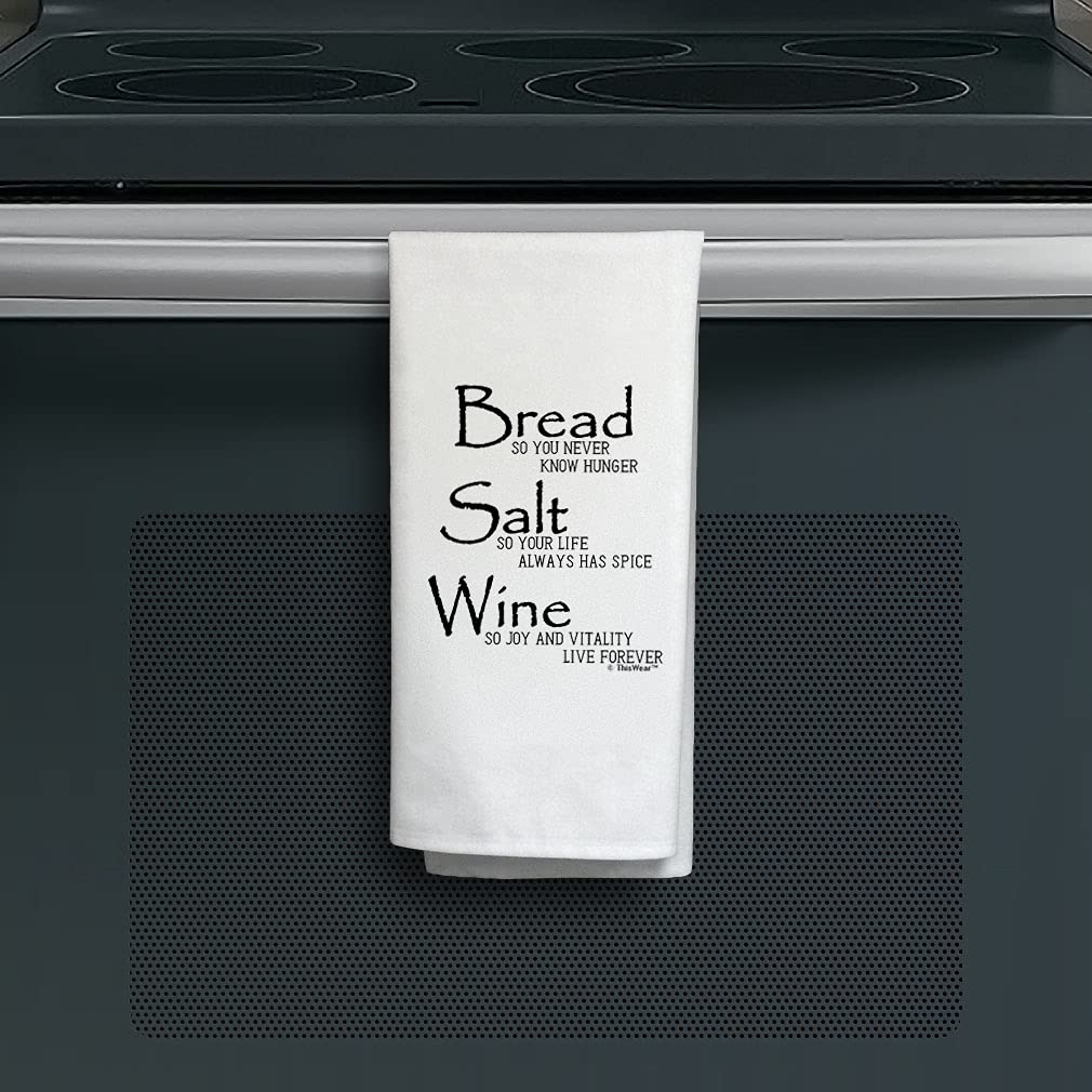 Bread Salt Wine Housewarming Gift For Women Wonderful Life Quote Bread Salt Wine Decorative Kitchen Tea Towel White