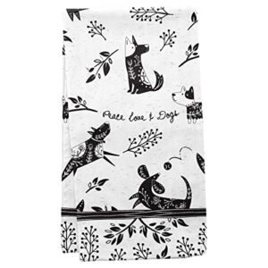karma gifts black and white boho tea towel, dog, 28" l x 20" w